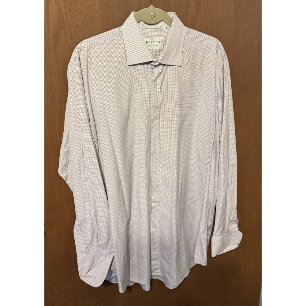 Unique Boss & Co Purple Lilac Micro Check Long Sleeve Shirt Sz 16.5 / 42  Tub21